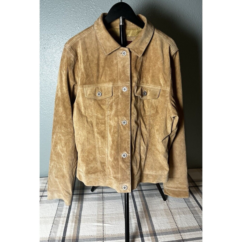 Vintage Eddie Bauer Seattle Suede Jacket Leather Coat Lined Tan Camel Size M